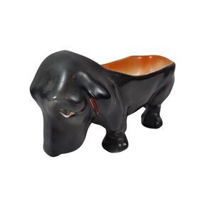 Vintage Dachshund Porcelain Planter Wiener Black Dog Germany
